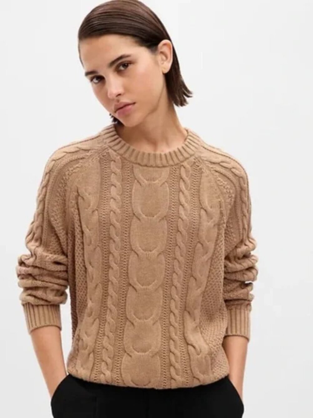 GAP Heritage Cotton Cable Knit Camel Sweater